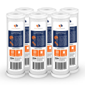 Aquaboon 5 micron carbon block filter close-up removing chlorine for fresher water.