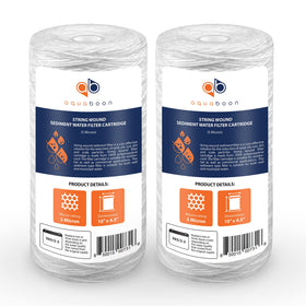 Aquaboon 5-micron filter cartridge for 10x4.5 inch systems demonstrating precise sediment removal.