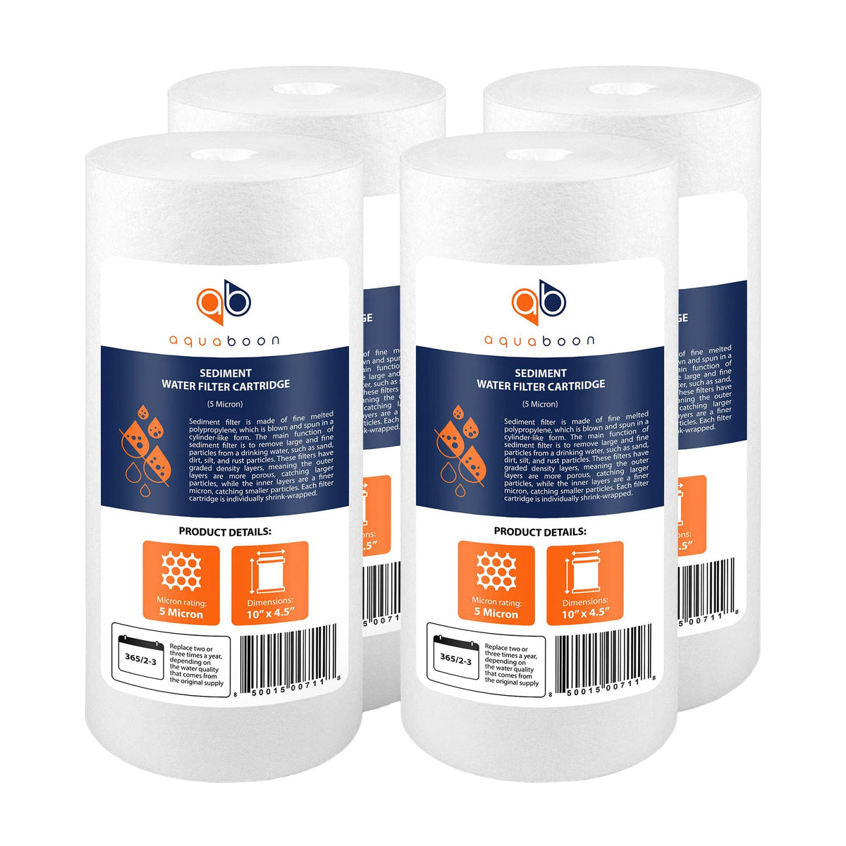 Aquaboon 5 micron filter cartridge assembly in a housing for well water filtration.