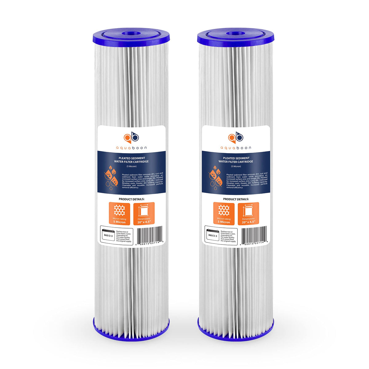 Aquaboon 5 micron pleated filter close-up highlighting sediment removal.