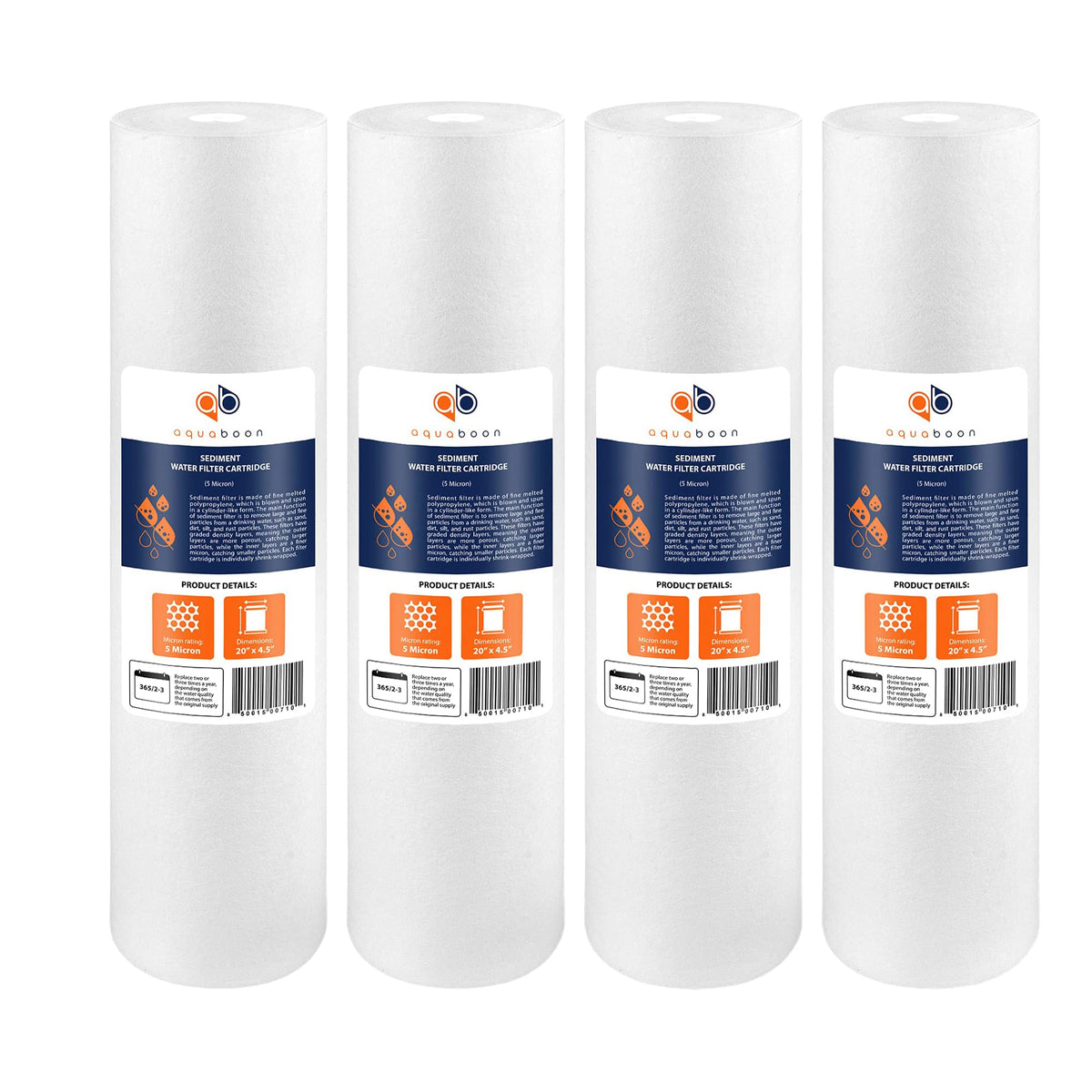 Aquaboon 5 micron sediment filter cartridge in a 20x4.5 housing improves water clarity.
