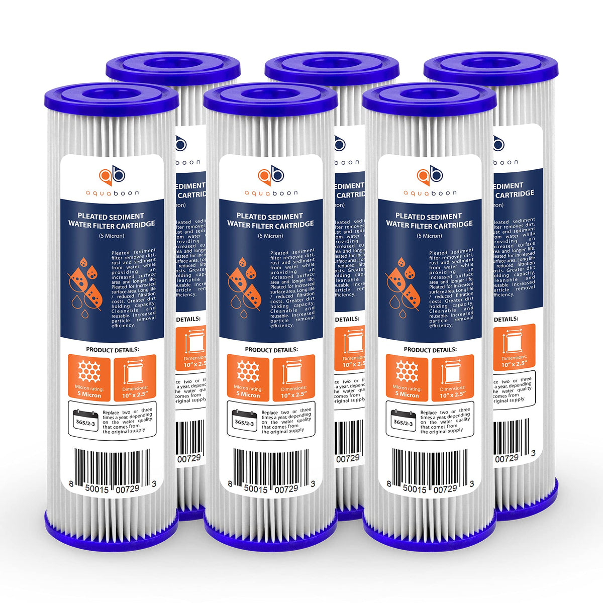 Aquaboon 5 Micron sediment filter with pleated design for 10-inch housings improves sediment removal