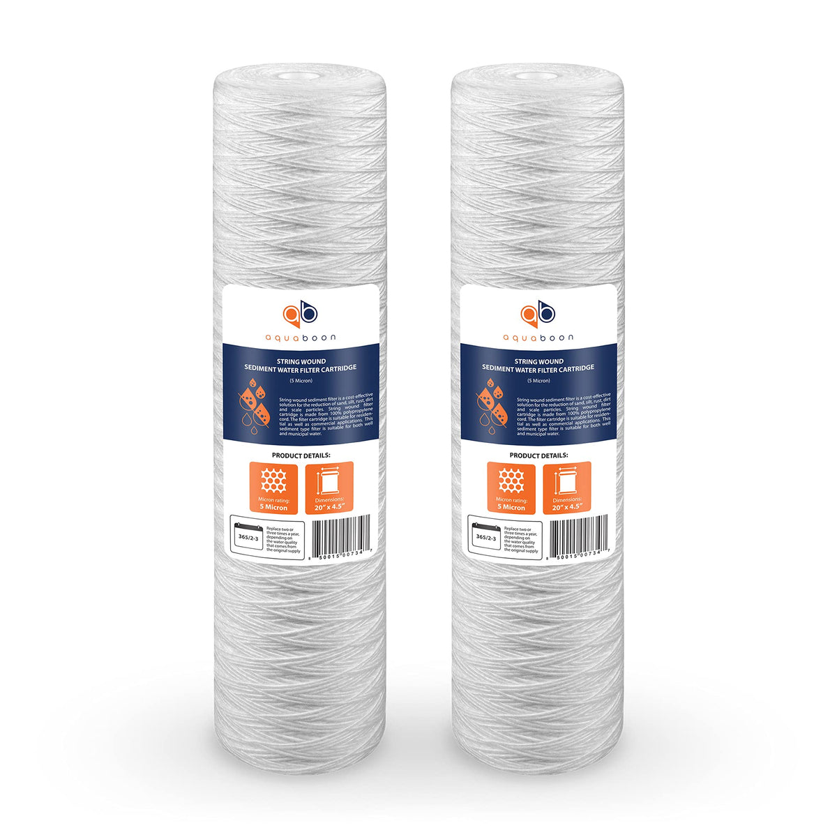 Aquaboon 5-micron well water filter 20x4-5 captures sediment for clearer home water