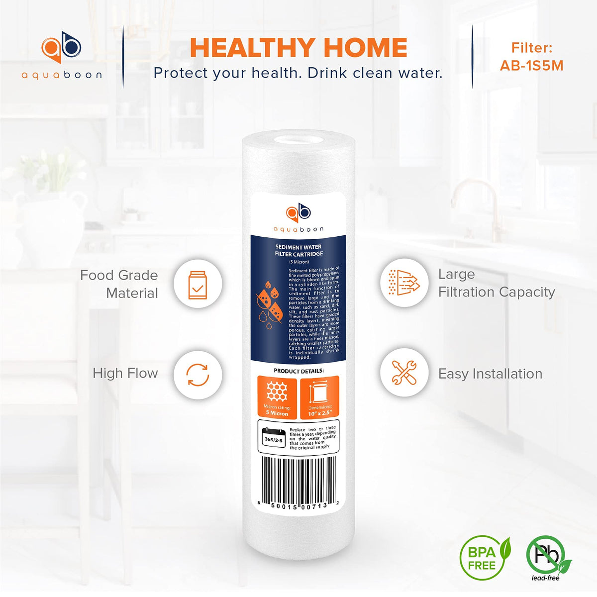 Aquaboon high-flow design maintains steady water pressure with this filter