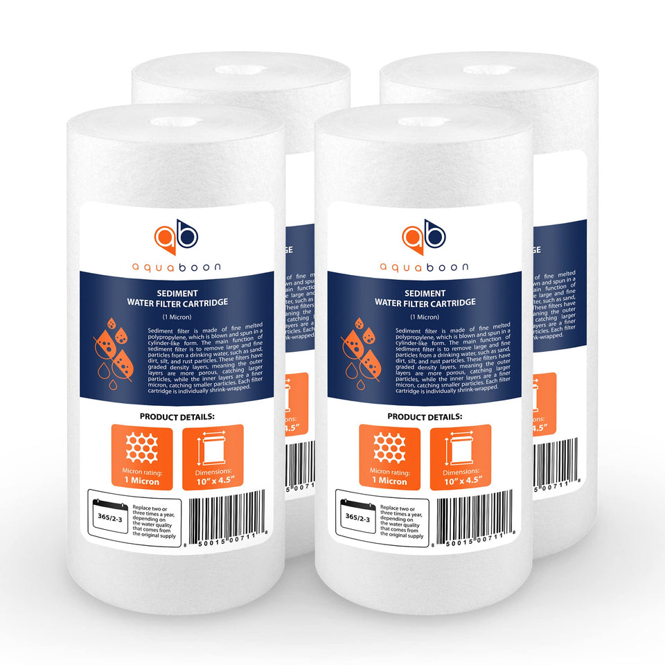 Aquaboon one-micron well water filter captures sediment for clearer home water.