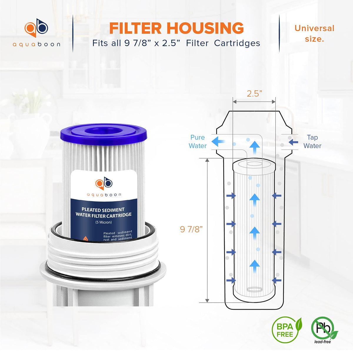 Aquaboon pleated 10in sediment filter enhances flow while capturing sand and rust particles effectively