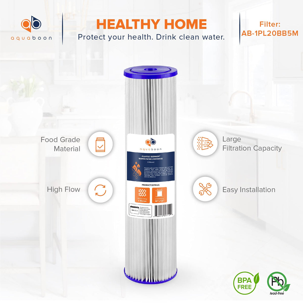 Aquaboon 5 micron pre-filter protecting downstream appliances.