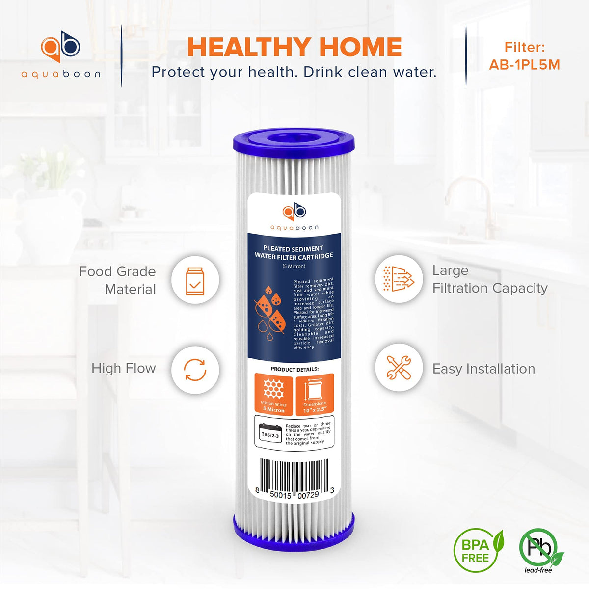 Aquaboon sediment filter shields appliances from sediment buildup in well water.