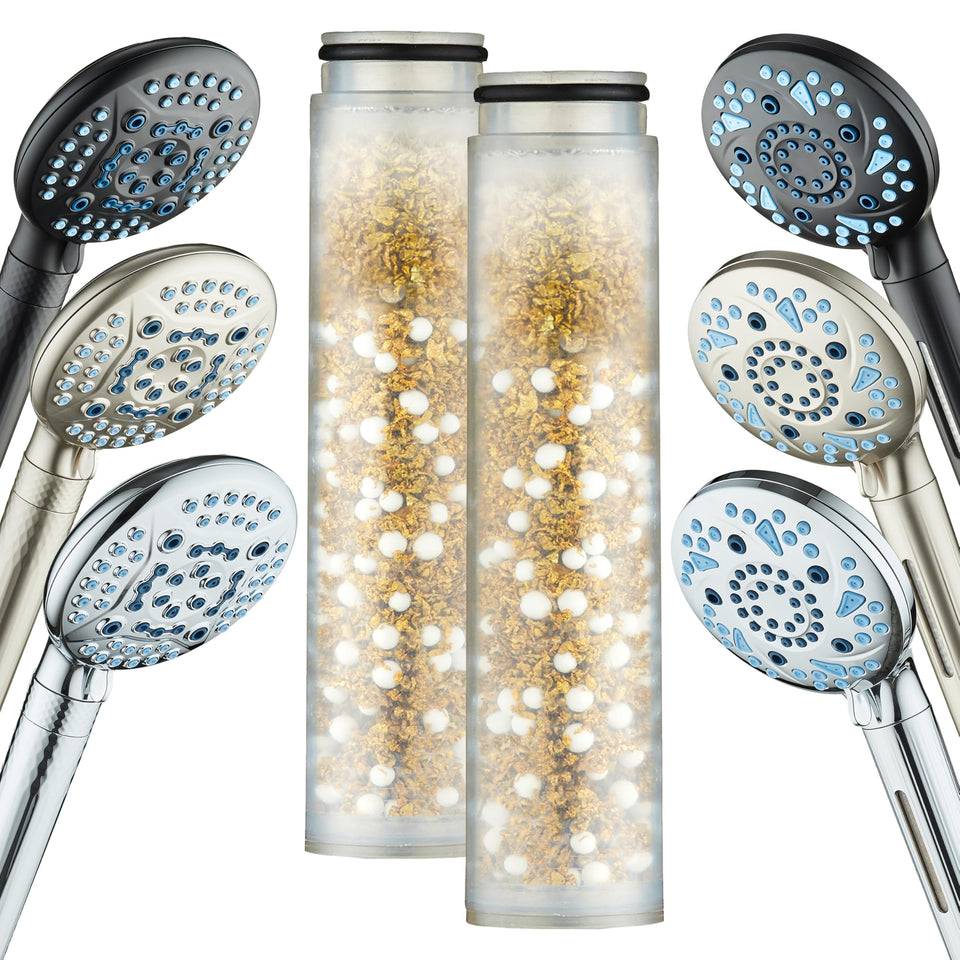 AquaCare KDF media closeup showing filtration for cleaner shower water.
