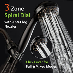 AquaDance angle-adjustable overhead bracket enables hands-free shower positioning.