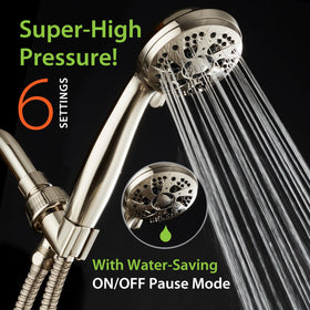 AquaDance handheld shower with brushed nickel finish and flexible hose for easy reach