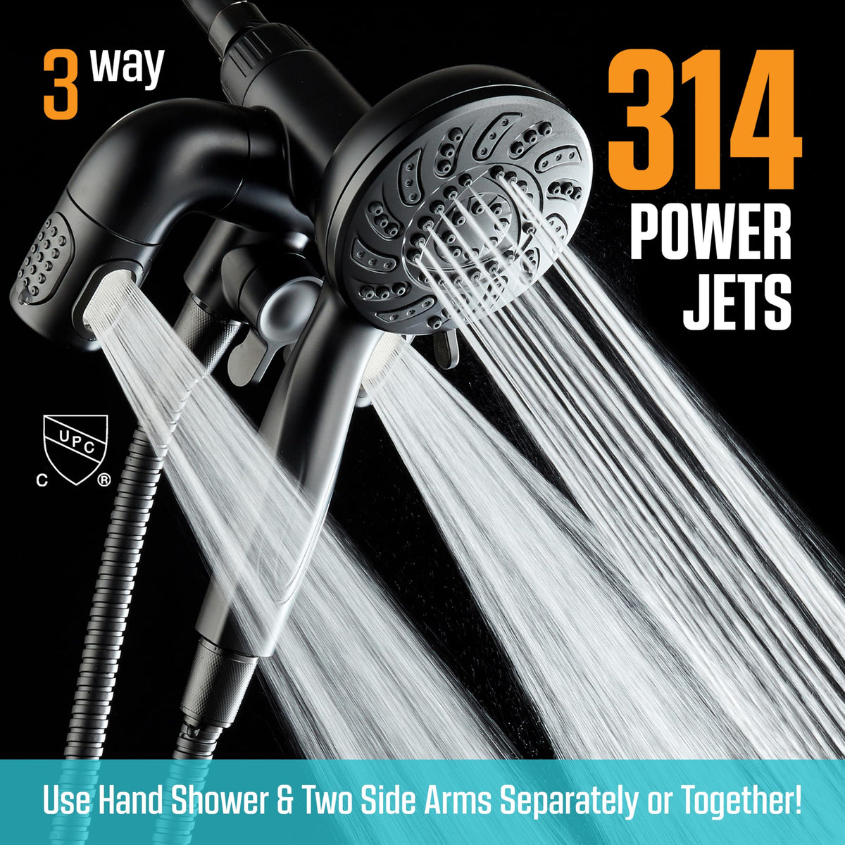 AquaDance handheld magnetic shower head with adjustable power arms offers targeted spray and accessibility