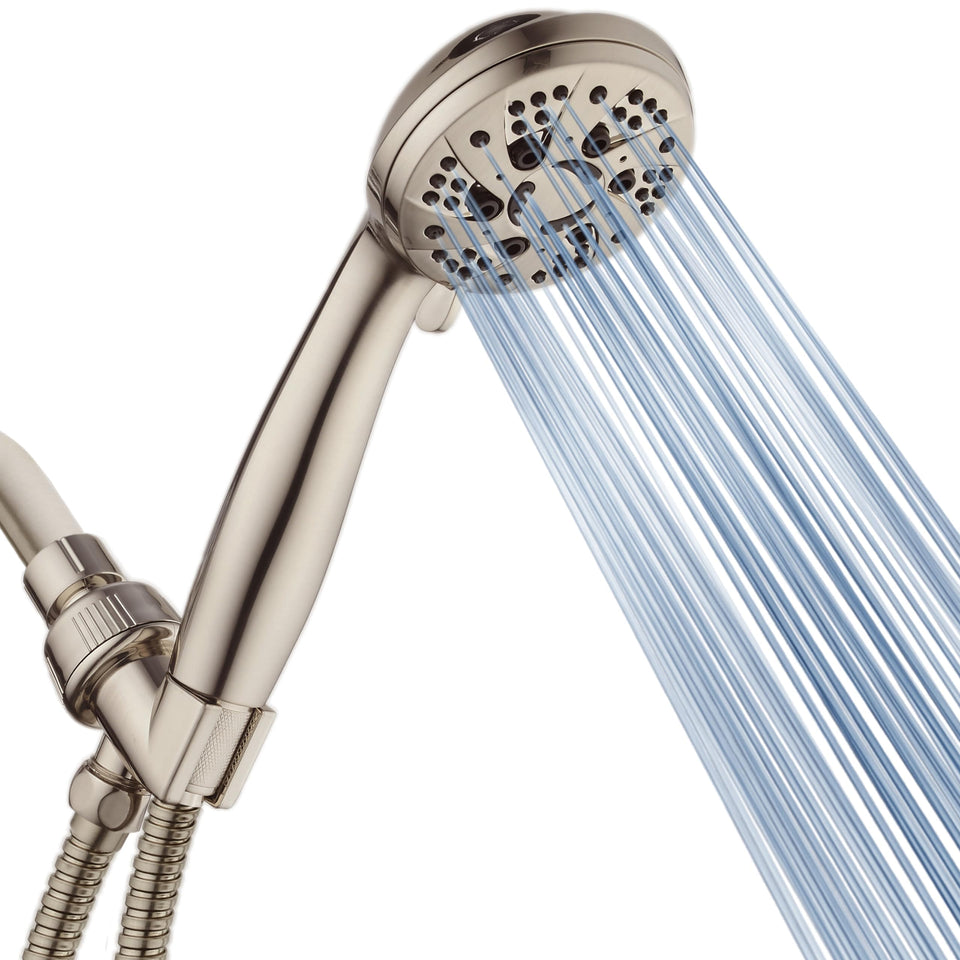 AquaDance high-pressure 6-setting shower face in brushed nickel for powerful rinses