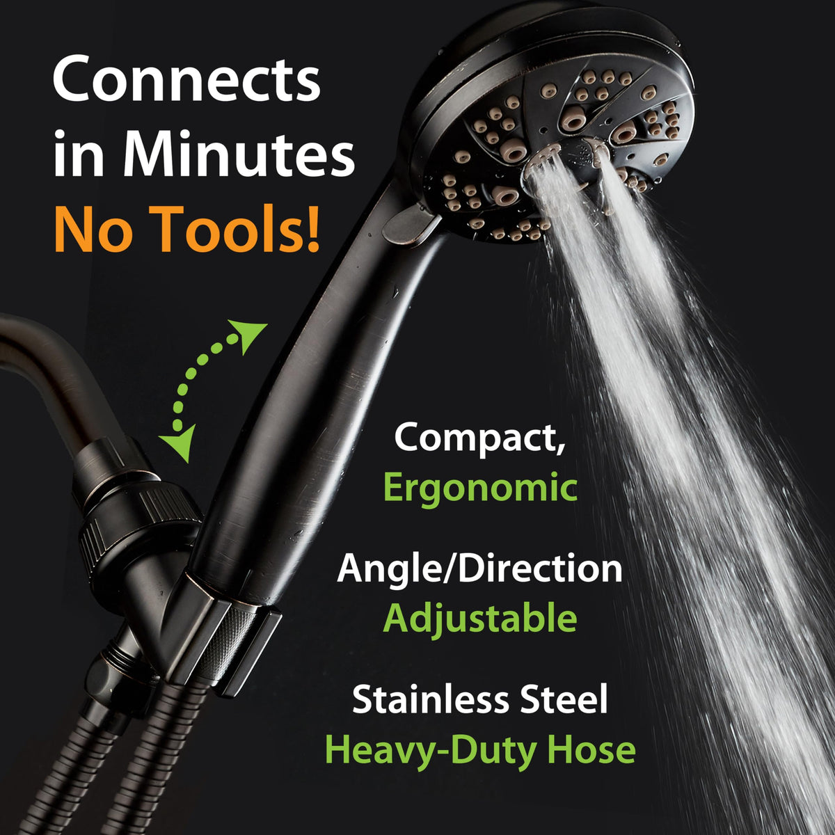 AquaDance stainless steel hose five-foot length provides flexible reach.