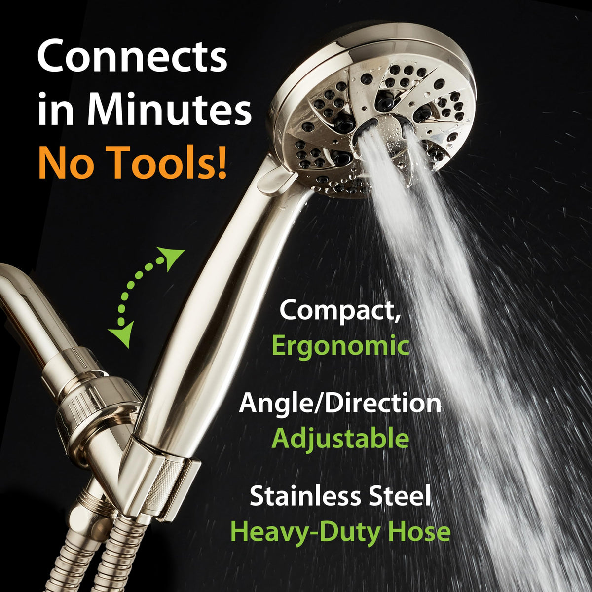 AquaDance 5-foot stainless steel hose provides extended reach during showers