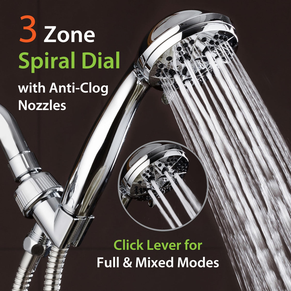 Aquadance 5ft stainless steel hose offers flexible reach.