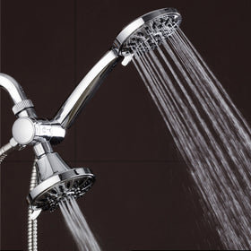 AquaDance angle-adjustable bracket guiding water flow for hands-free use