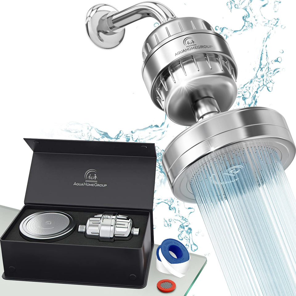 A AquaHomeGroup filtered shower head for clean water and smoother skin.