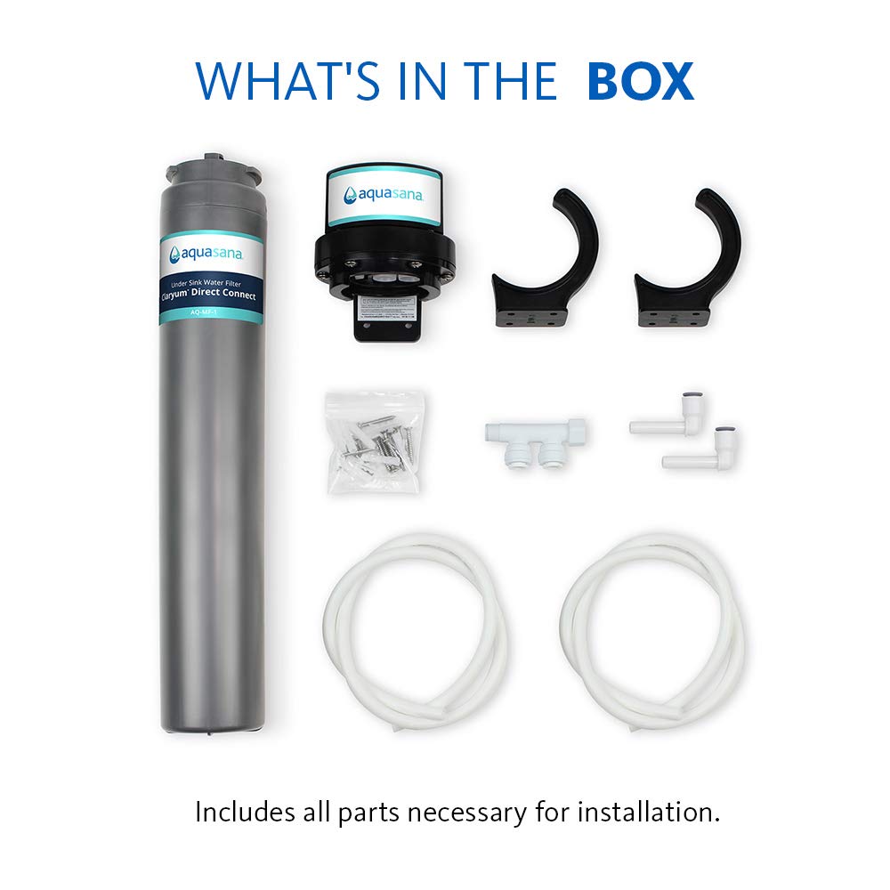 Aquasana AQ-MF-1 under-sink filter fits standard cold-water line.