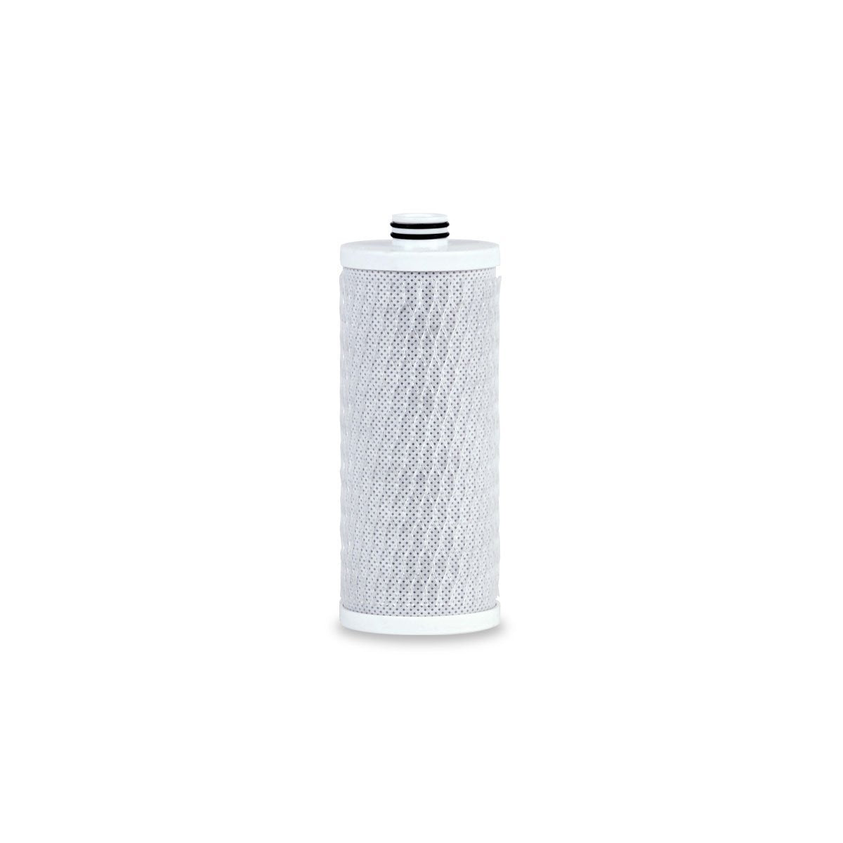Aquasana replacement filter for powered system being twisted in for tool-free installation.