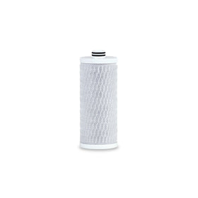 Aquasana replacement filter for powered system being twisted in for tool-free installation.