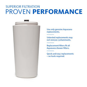 Aquasana KDF-55D media in stage 1 removes chlorine and balances pH for gentler showers.