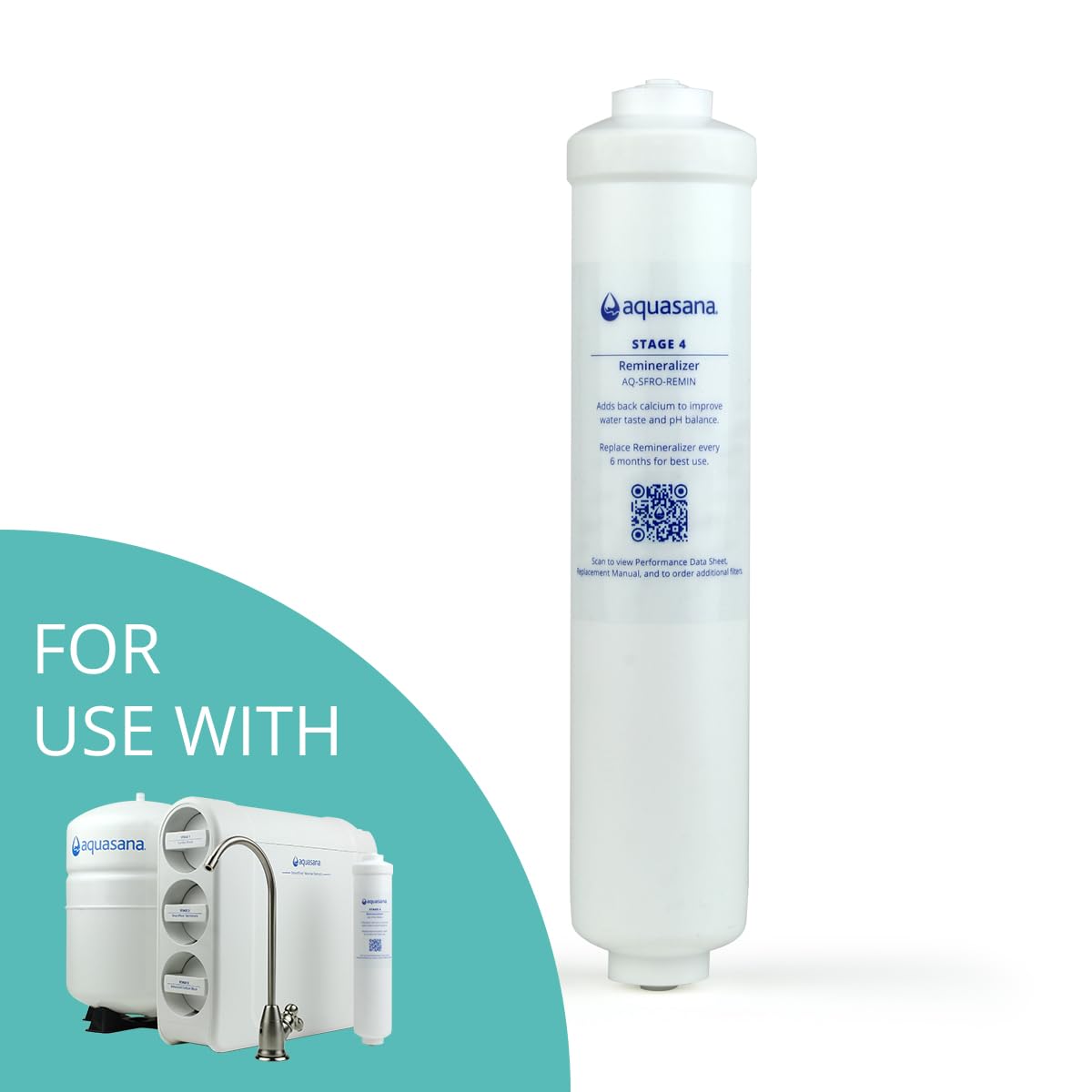 Aquasana SmartFlow remineralizer label with compatibility and warranty details.
