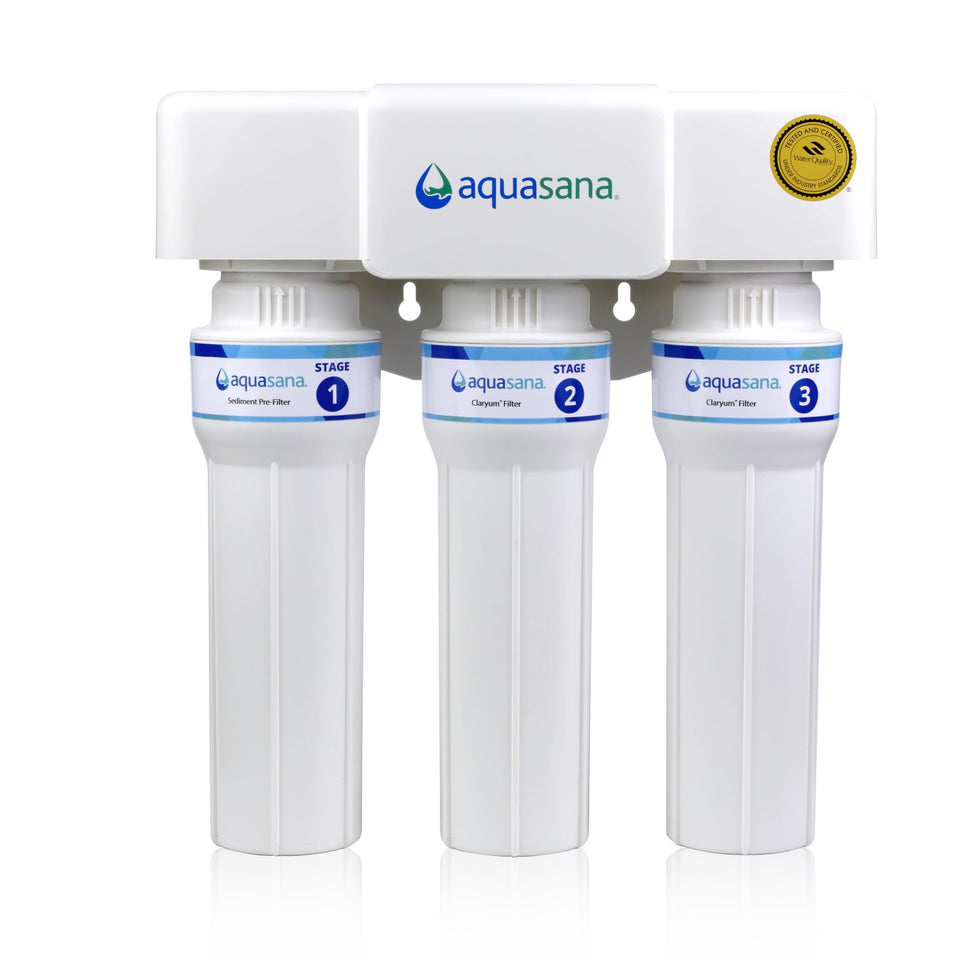 Aquasana under-sink filter, max flow, front view for quick, clean-tasting water.