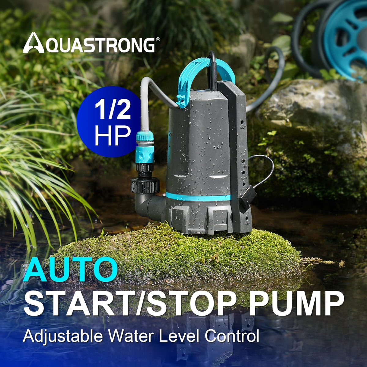 Aquastrong 1/2 HP submersible motor enabling powerful drainage for pools and ponds