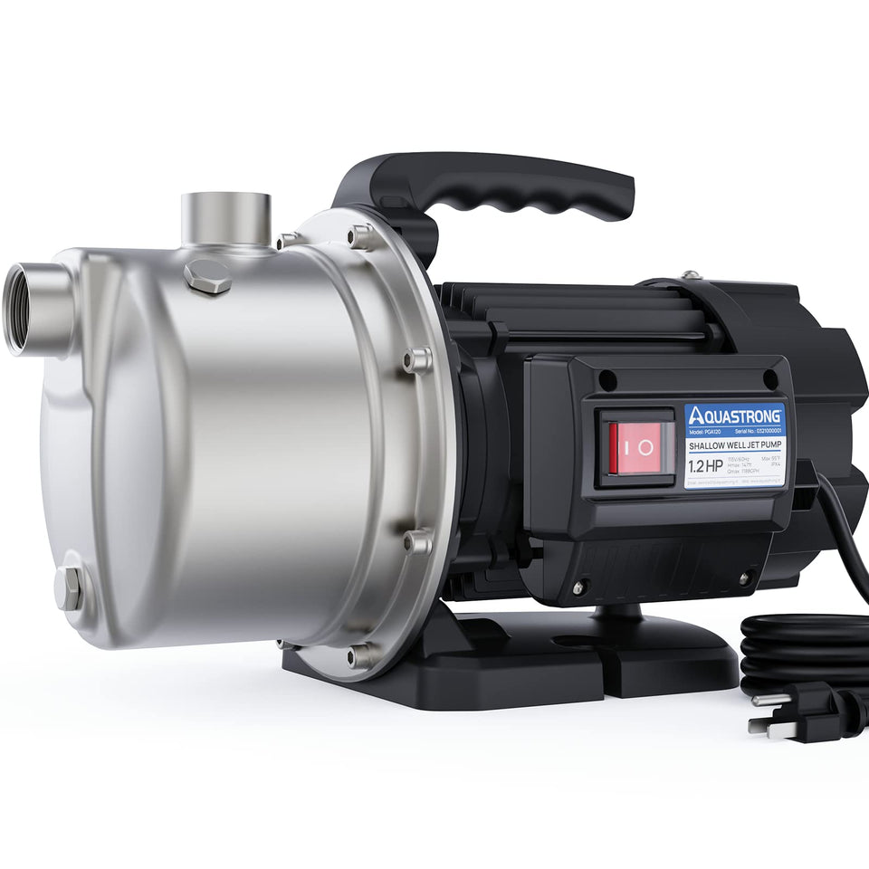 Aquastrong 115V shallow well pump front view for efficient lawn irrigation
