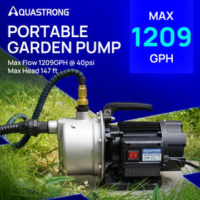Aquastrong 115V pump with portable handle for easy outdoor setup