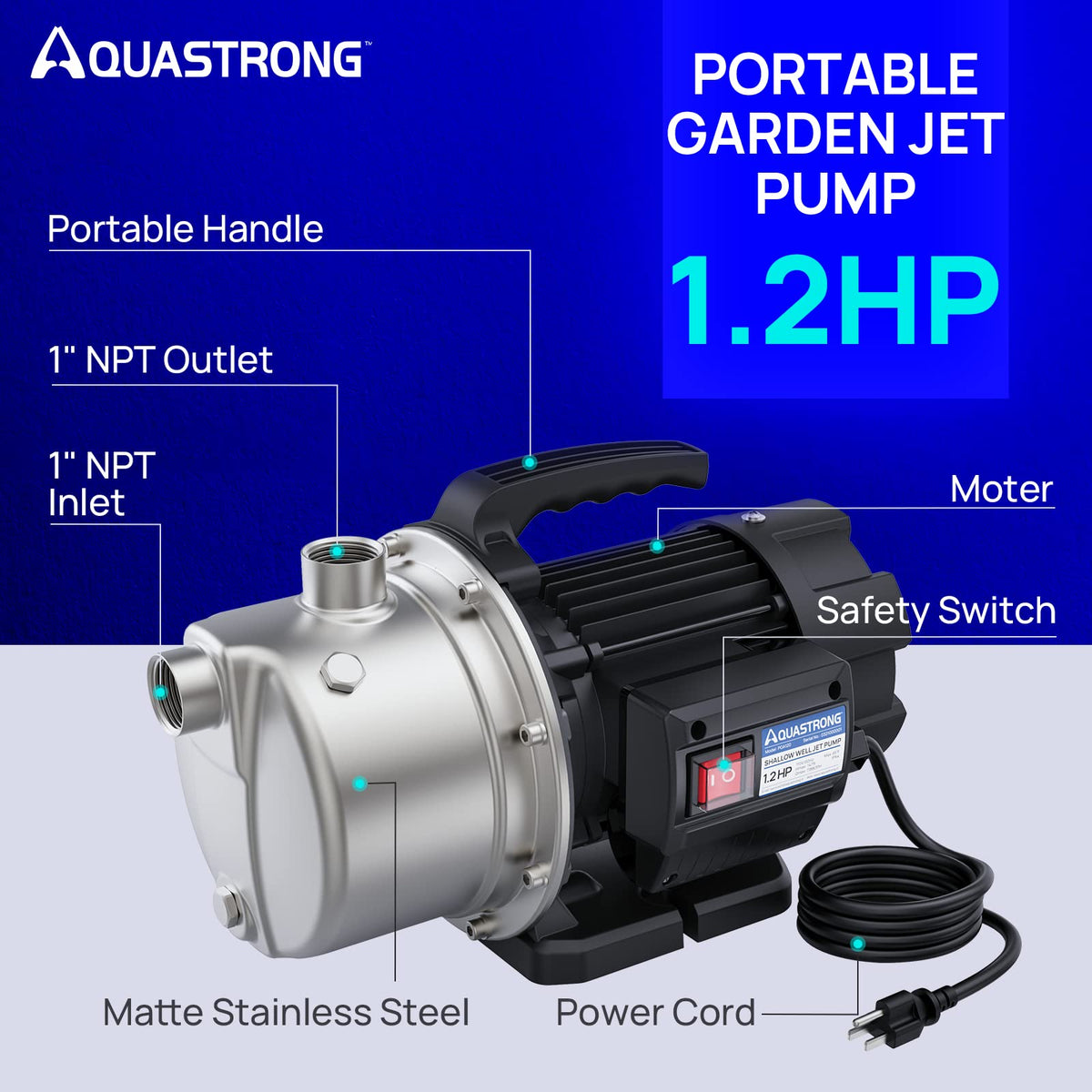 Aquastrong 115V with stainless steel casing resists outdoor corrosion