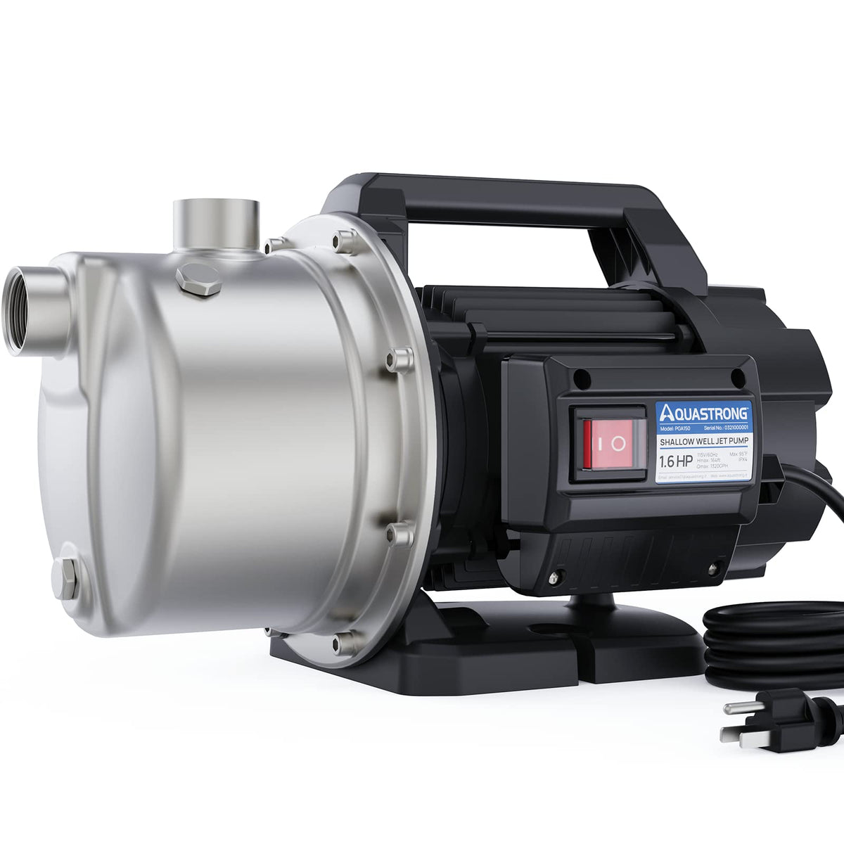 AQUASTRONG shallow-well pump with stainless-steel casing for outdoor irrigation