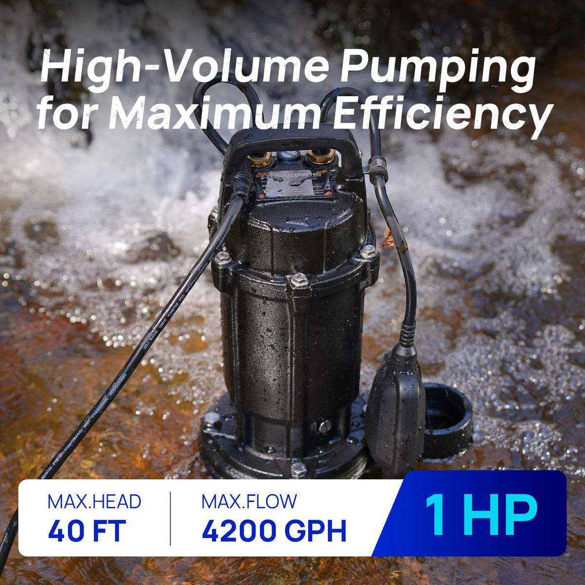 AQUASTRONG 2-inch discharge on the grinder pump enabling solid waste flow