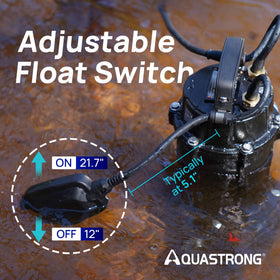 AQUASTRONG auto float switch on the sewage grinder pump for automatic operation