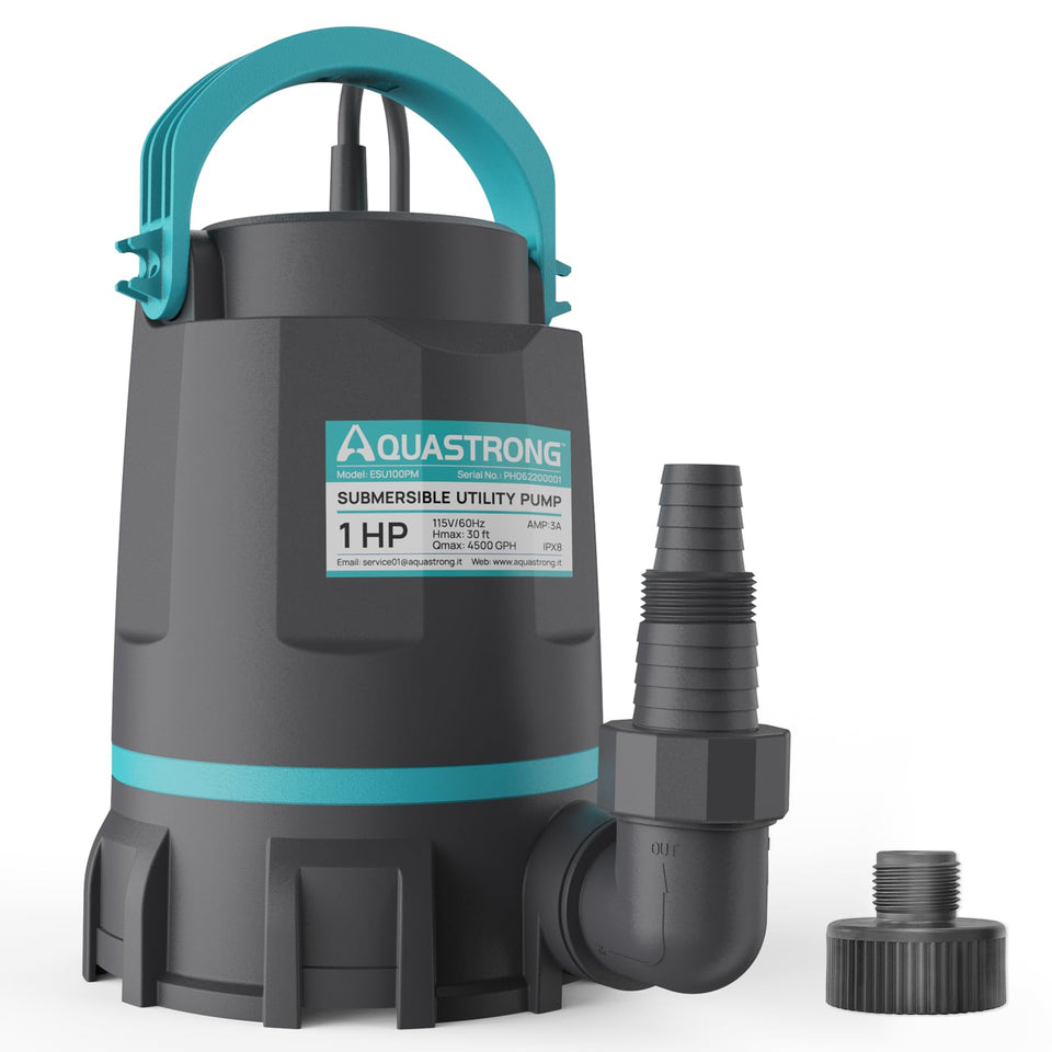 Aquastrong sump pump 1hp 4500gph powers rapid water removal from basements and outdoor areas