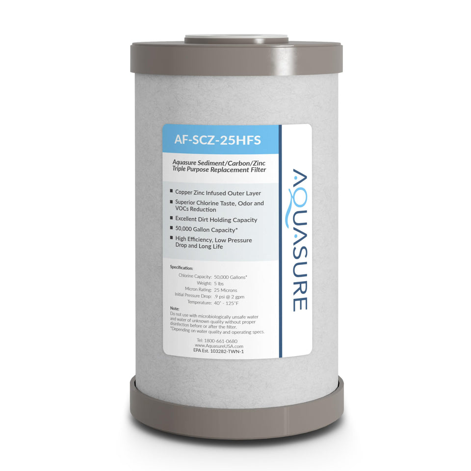 Aquasure Fortitude V2 replacement filter front view for compact home filtration.
