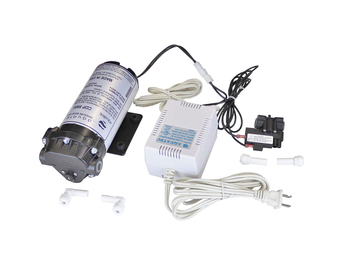 Aquatec 8800 booster pump on steel base with damper reduces vibration during operation.