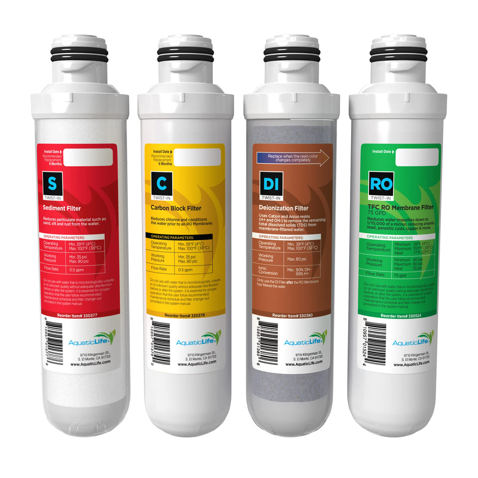 Aquatic Life twist-in sediment filter removes debris for clearer aquarium water.