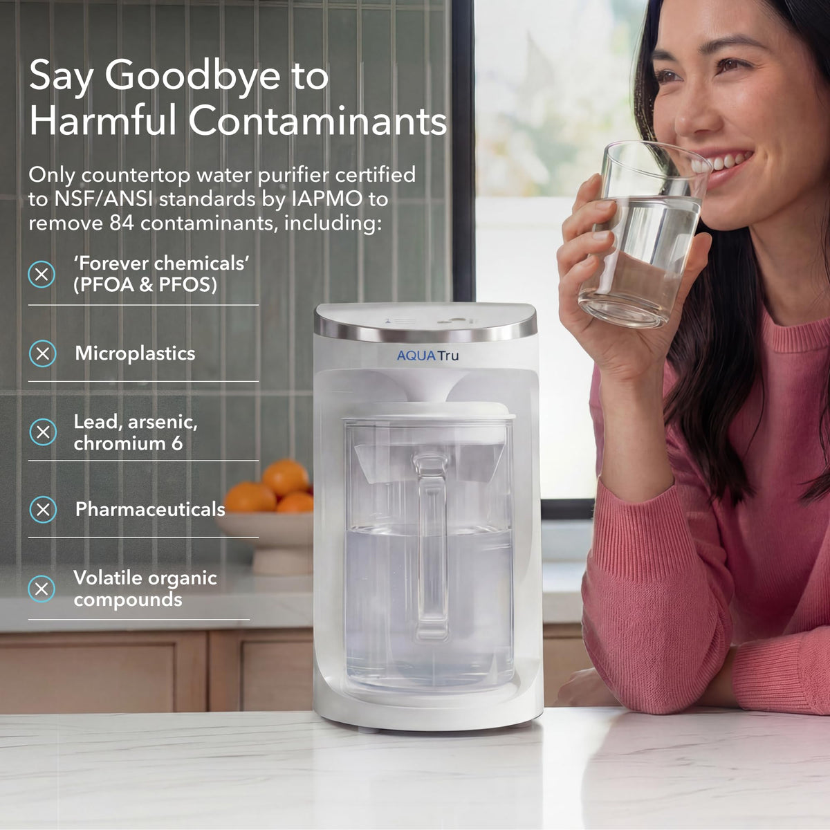 AquaTru four-stage RO system components visible for clean water filtration.