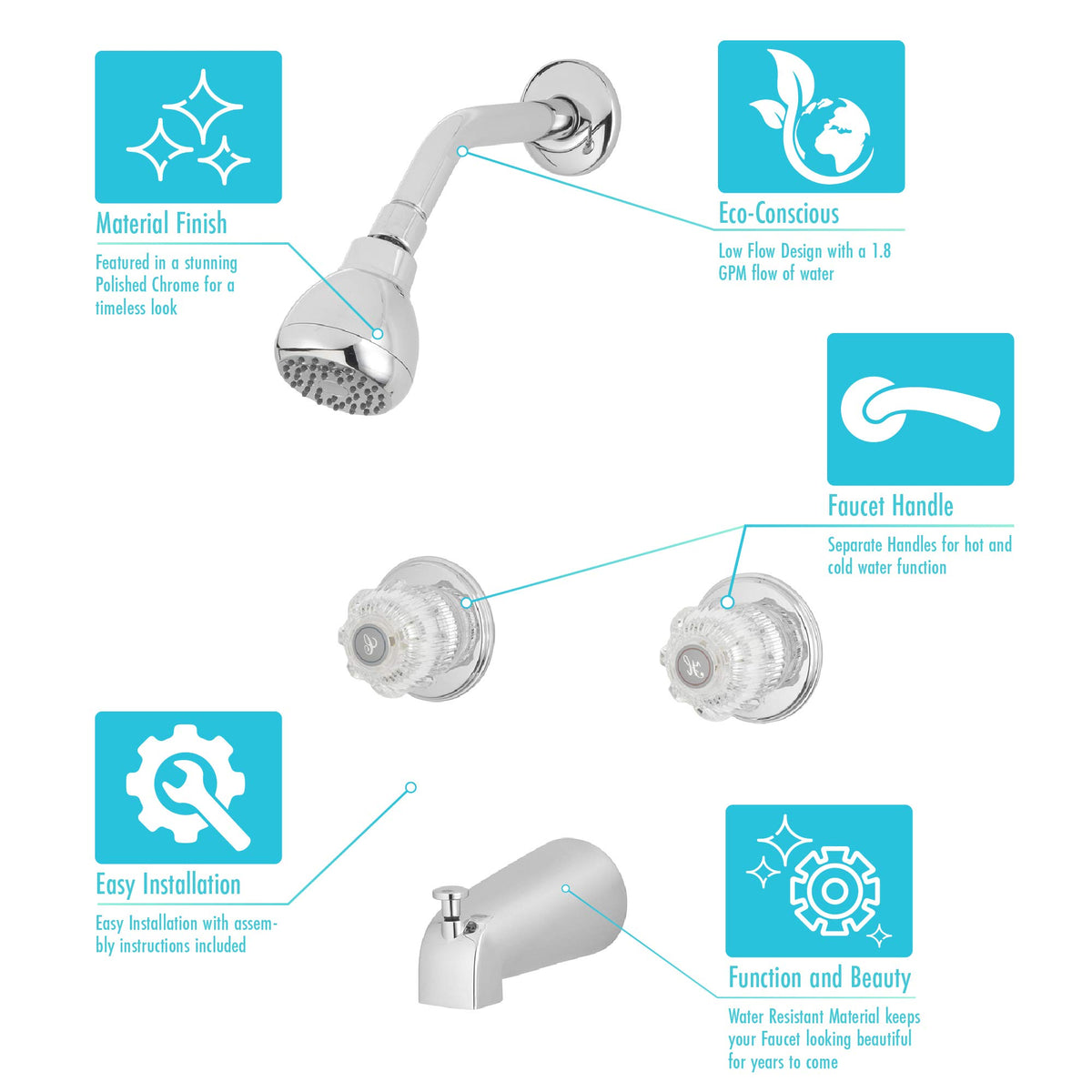 Aqua Vista polished chrome finish matching many bathroom décors