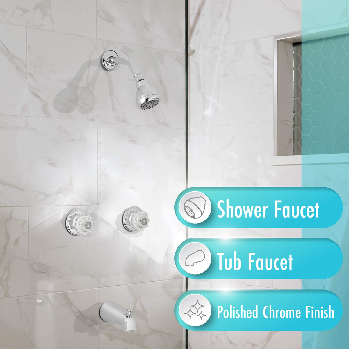 Aqua Vista two-round handles with hot and cold marks for easy temperature control