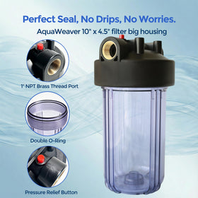 AquaWeaver WH-C10HD side inlet highlights 1-inch brass ports for secure connections.