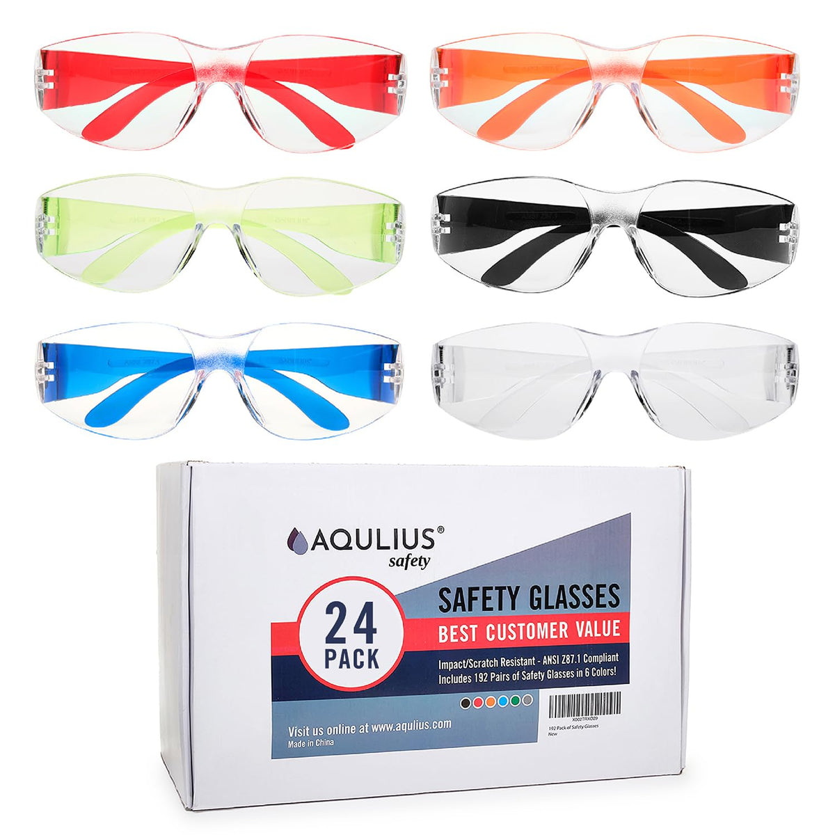Aqulius safety glasses with multi-color frames for versatile eye protection on site