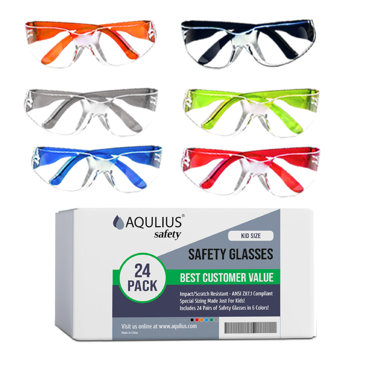 Aqulius Kids Safety Glasses with colorful frames ideal for engaging classroom activities and eye protection.