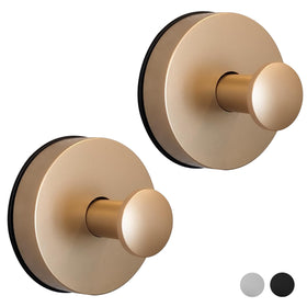 ARBELLE INNOVATIONS suction cup hooks brushed gold in shower securely hold towels and loofahs.