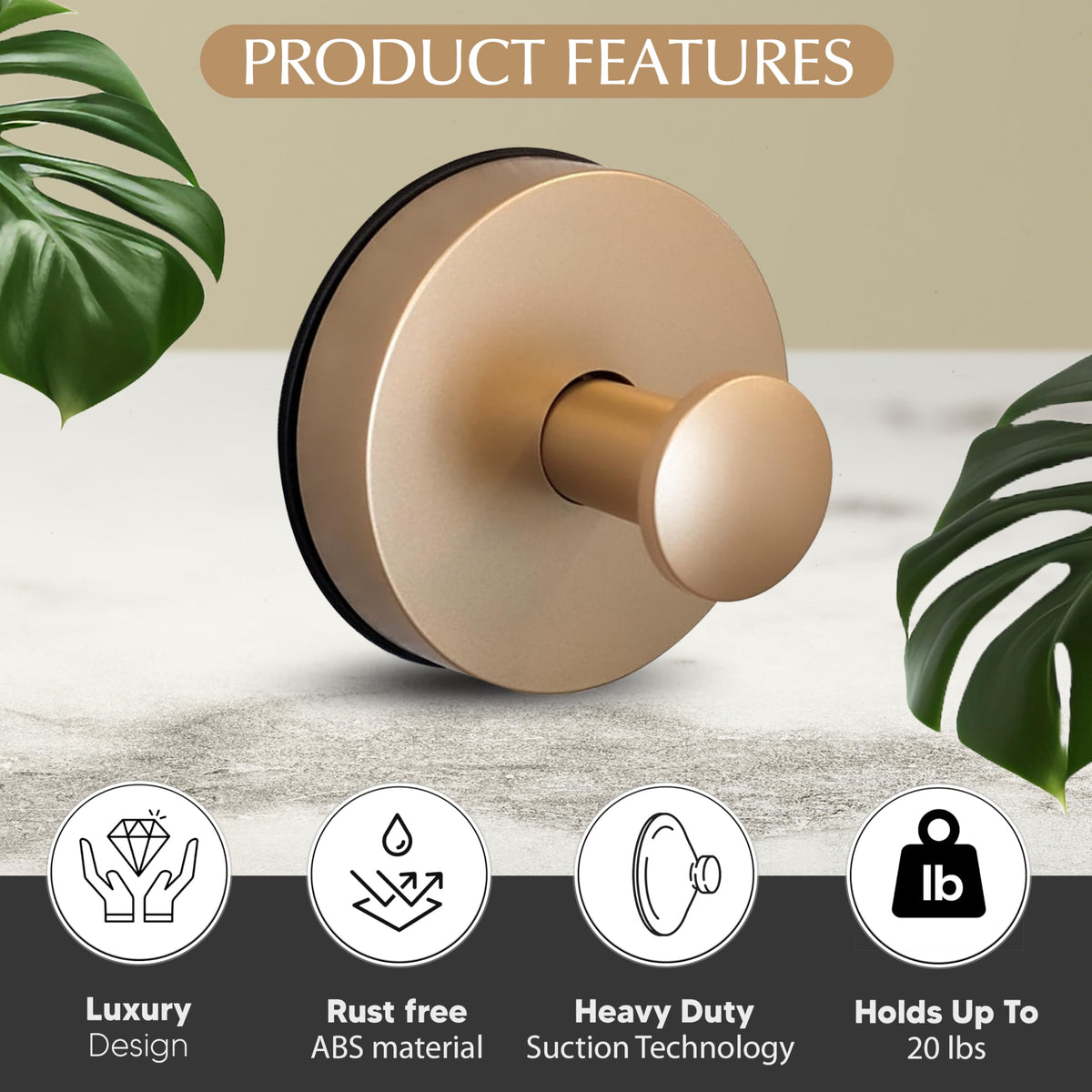 ARBELLE INNOVATIONS easy-install suction hooks click into place without tools.