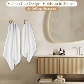 ARBELLE INNOVATIONS matte chrome nickel suction hooks on glass door add modern organization.