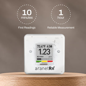 Aranet SAF radon detector home with color-coded display for easy level interpretation.