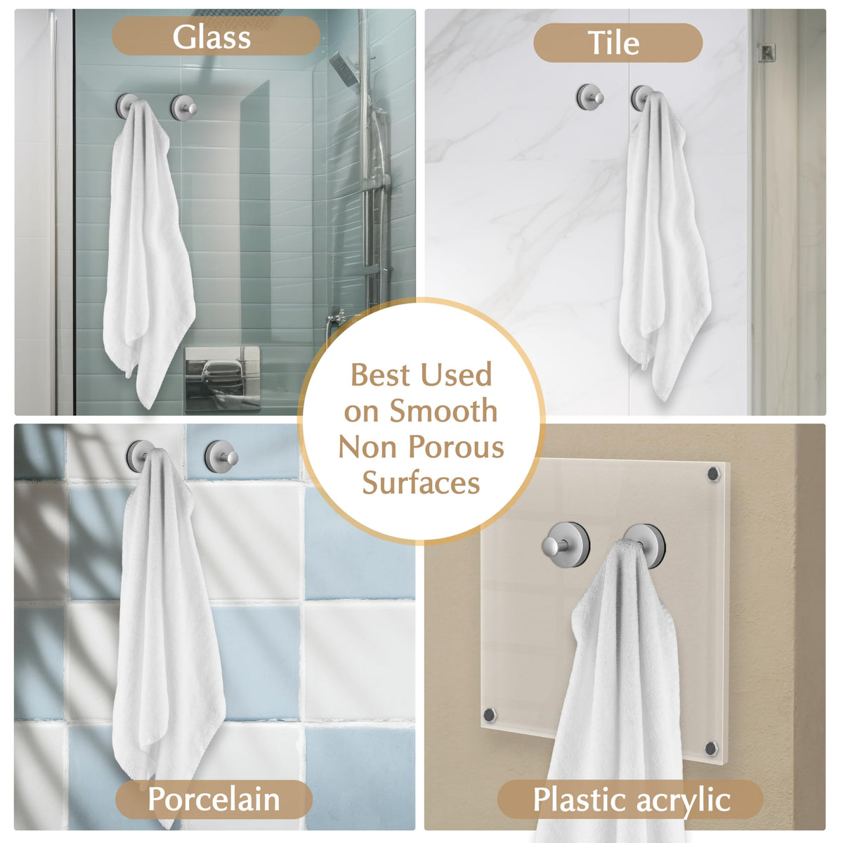 ARBELLE INNOVATIONS suction hooks versatile placement for robes and coats.